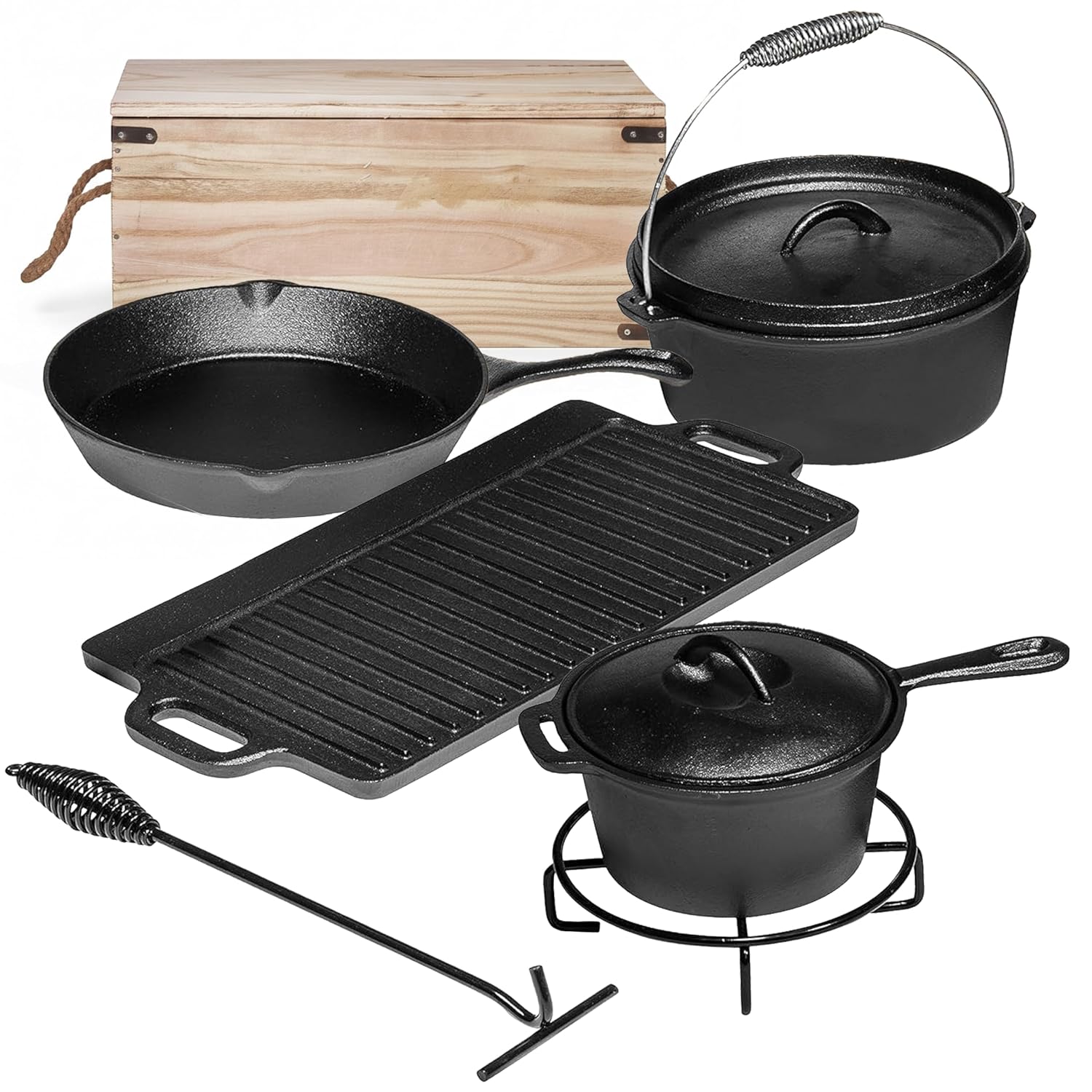 Camping Cooking Cast Iron - 7 Parçalı Kamp Yemek Pişirme Seti.