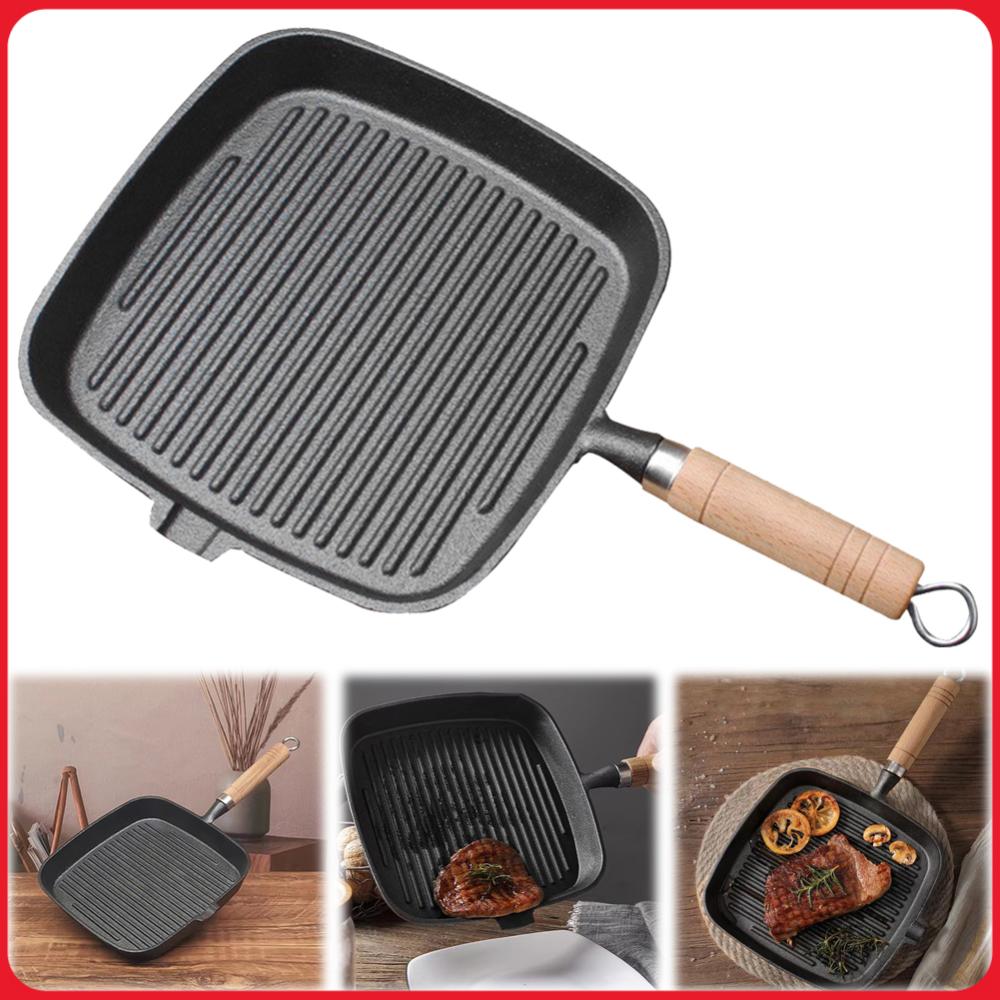 Camping Cooking Cast Iron - Ahşap Saplı Demir Tava Biftek Tavası
